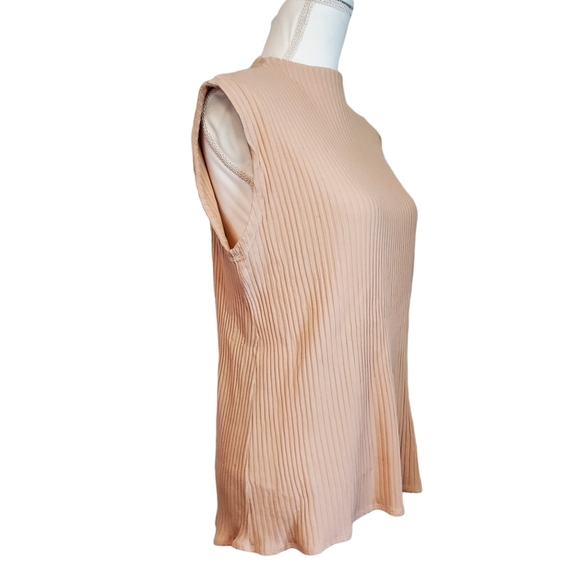 Eileen Fisher High Neckline Peach Ribbed Sleeveless Blouse - Picture 3 of 9